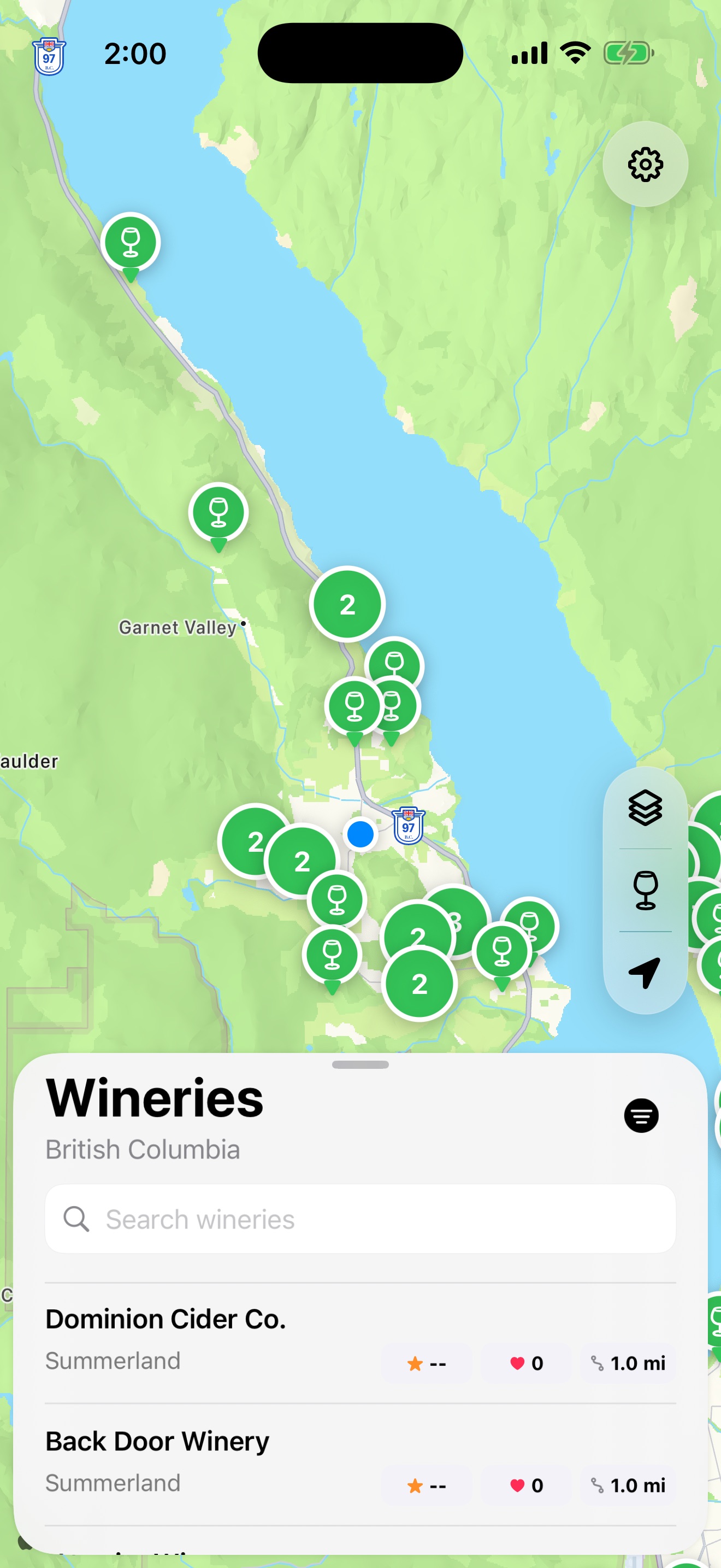 Wine Tripper map and winery list